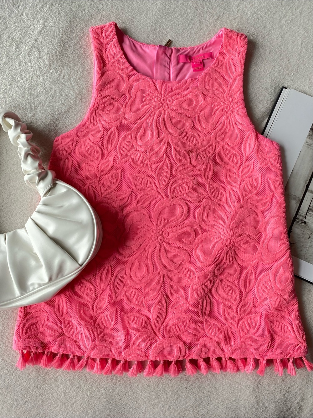 Lilly Pulitzer Maybelle Top Coral Wildflower Lace XS hot pink - Picture 7 of 16